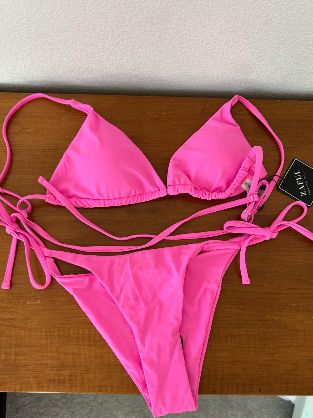 Zaful Hot Pink String Bikini